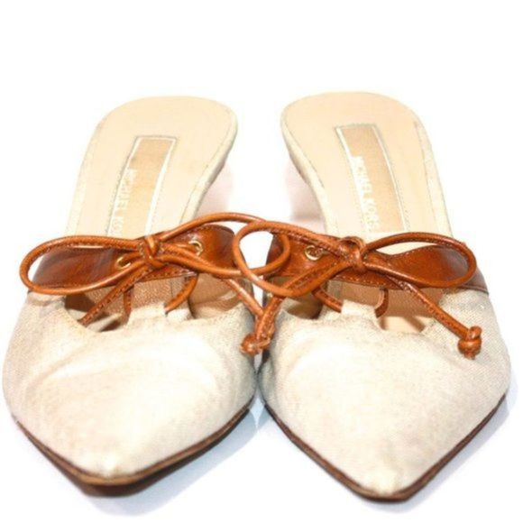 Michael Kors Canvas Leather Mule Heels Size 6.5 - Picture 2 of 7